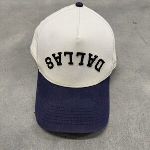 True Brvnd Dallas Snapback Hat White Navy Cap Upside Down Logo